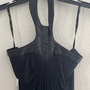 Sky NWT Black Halter Top with Faux Leather Detail